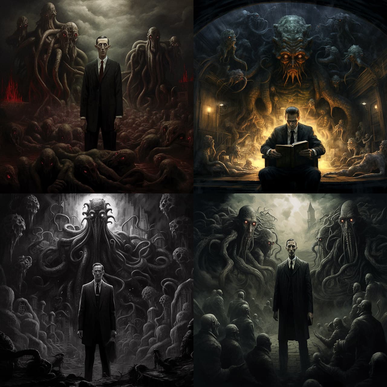 H.P. Lovecraft Kutulu Seti Yeniden Stokta! 2 H.P. Lovecraft Luxury Boxed Set showcasing dark green hardcovers and a 3D Cthulhu design in a Gothic atmosphere.