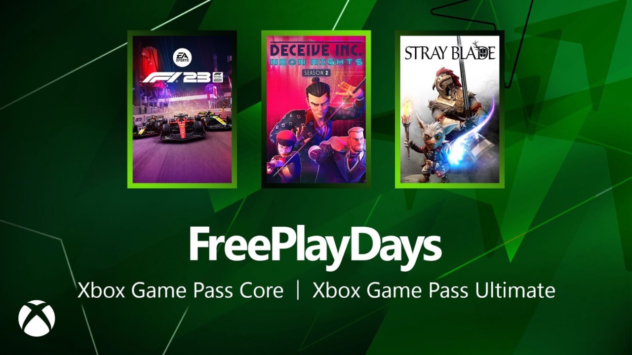 Digital artwork featuring an Xbox console and games The Catch: Carp & Coarse Fishing, Survival: Fountain of Youth, Star Overdrive during Free Play Days event.