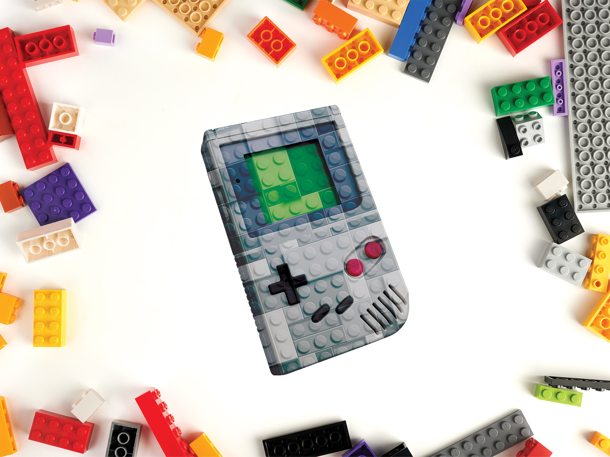 Image of a Lego Game Boy set, showcasing its nostalgic design and included game cartridges, representing the retro gaming culture.