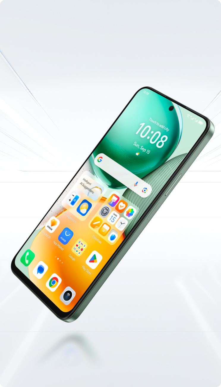 Promotional image of Honor X7c 5G smartphone with features highlighted like 6.8 inch screen, 6000 mAh battery, and 108 MP camera.