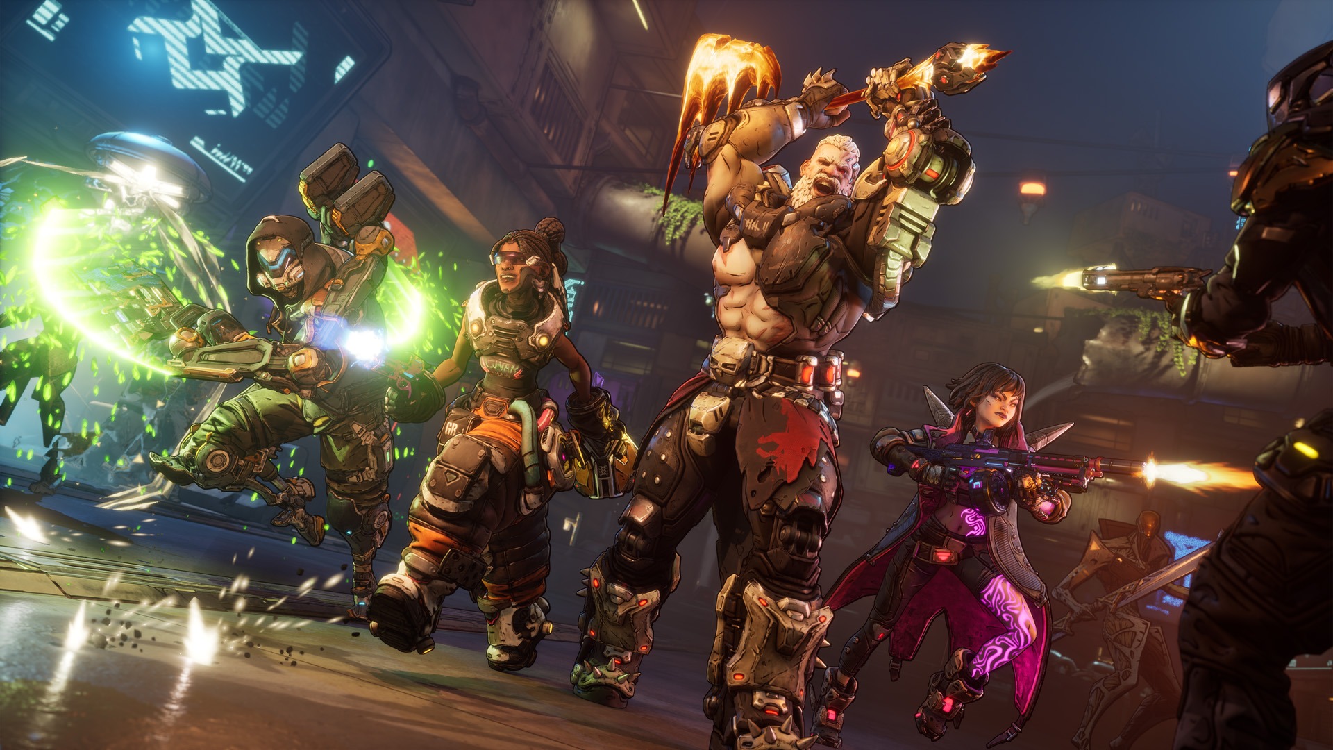 An illustration depicting Randy Pitchford among animated Borderlands 4 characters, illustrating the debate over FOV sliders and gaming fairness.