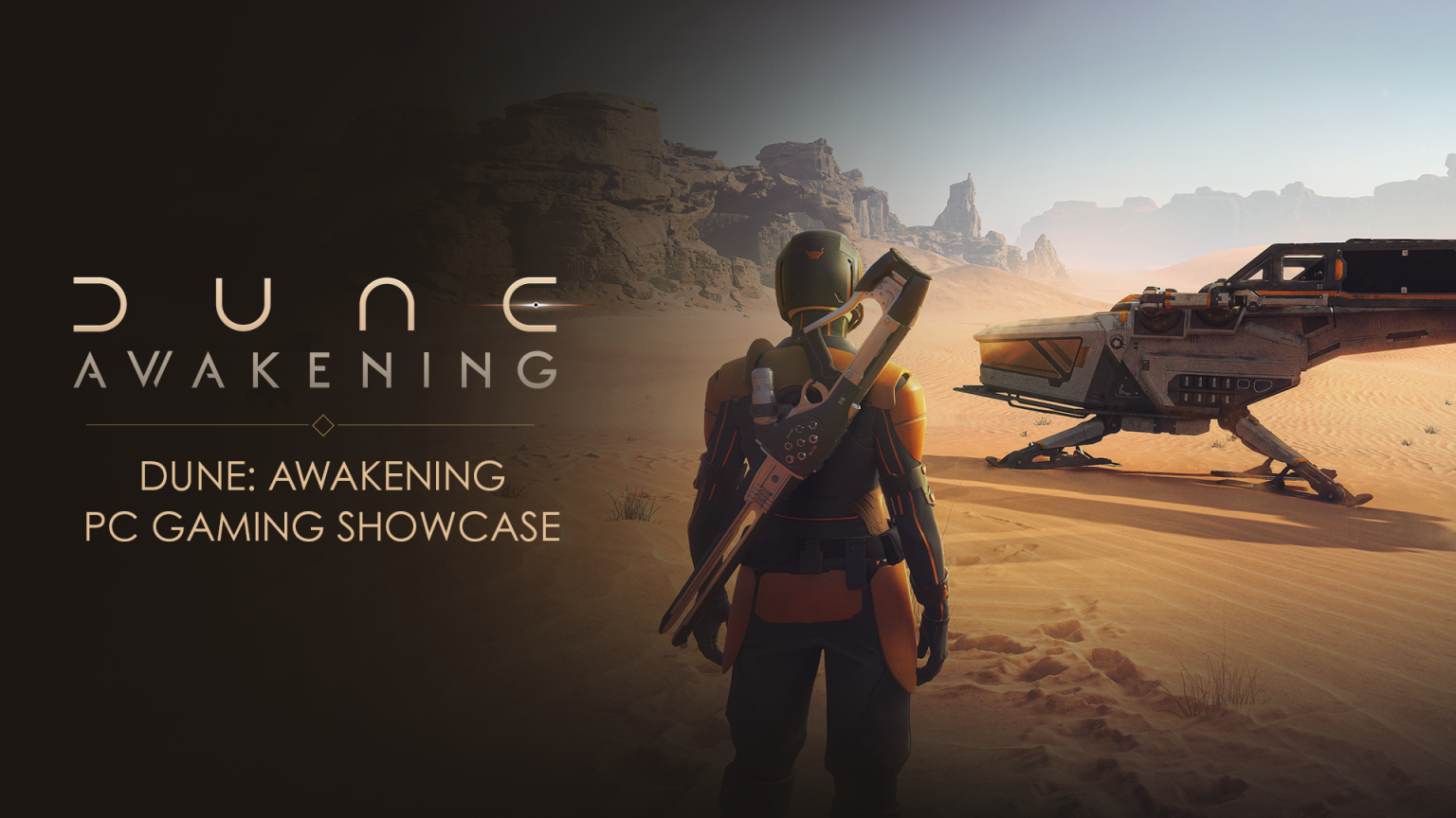 Promotional poster for Dune: Awakening free play event on Steam, featuring iconic desert and sci-fi elements.