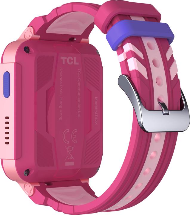 Vibrant illustration of TCL MOVETIME MT48 smart watch for kids, emphasizing safety, adventure, and innovative technology in a cosmic setting.