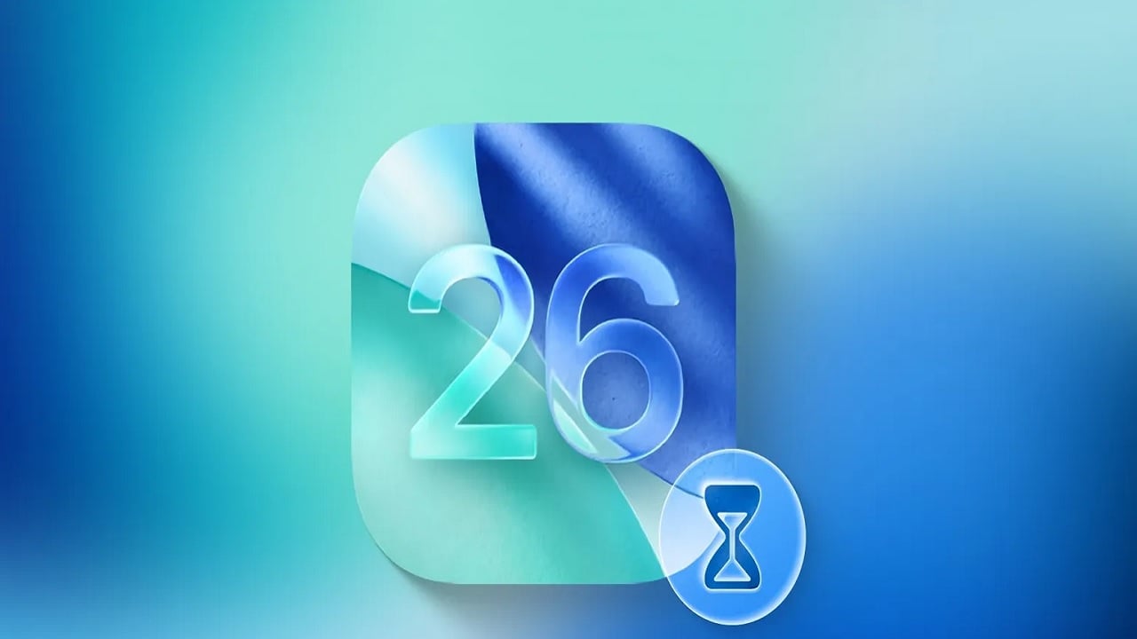 Illustration showcasing the new features of iOS 26 update for iPhone including transparent menus, music lyrics translation, AirPods as camera shutter, and adaptive battery features.