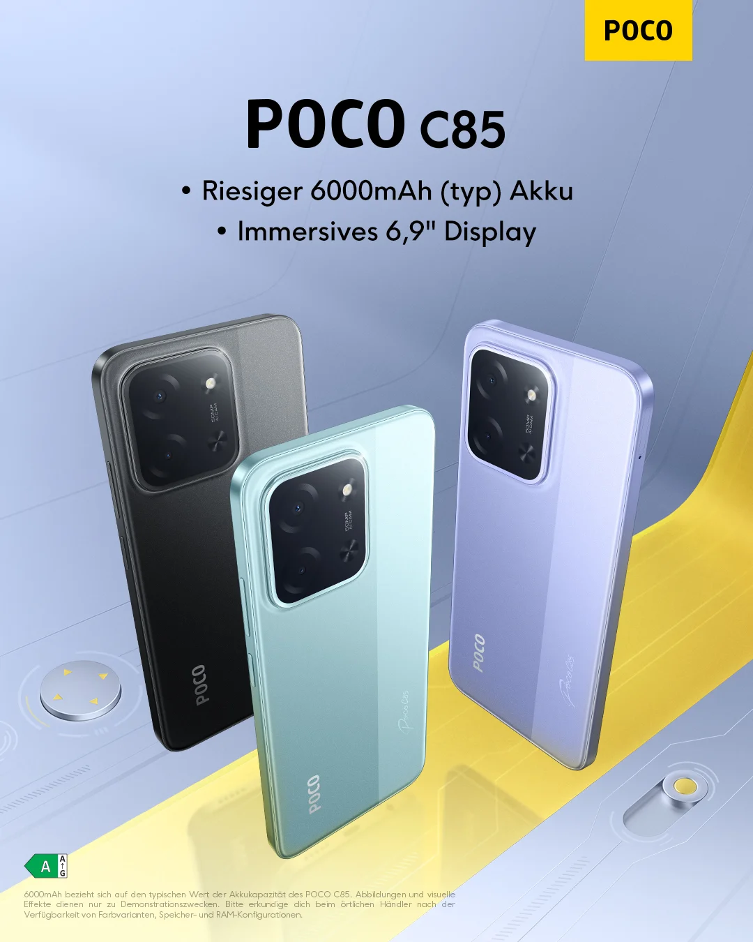 Poco C85: Bütçe Dostu Akıllı Telefon İncelemesi 1 Poco C85 smartphone with features highlighted in a modern tech environment.