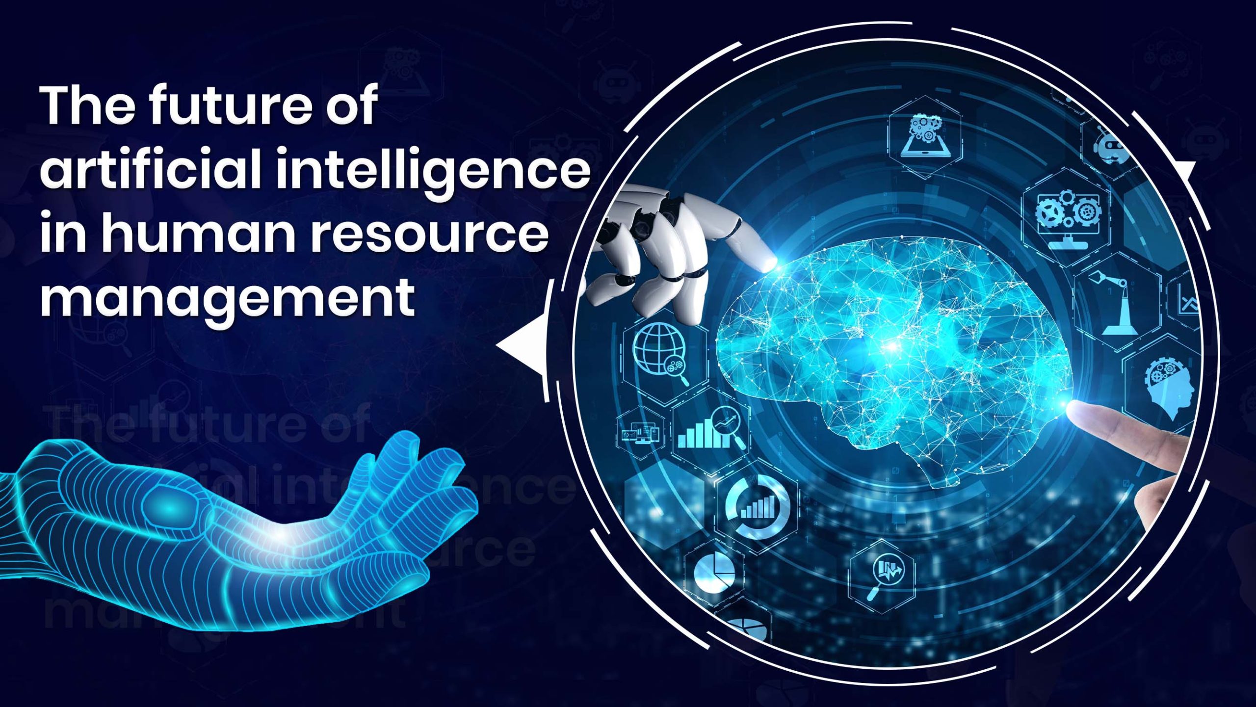 Illustration of a modern human resources platform powered by AI, showcasing integration and automation with a futuristic office background.