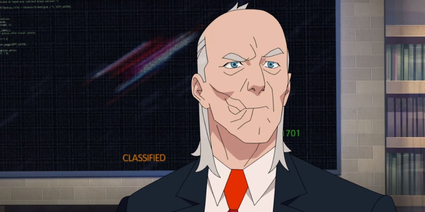 Illustration of Cecil Stedman from Invincible VS, depicting a tactical agent in action with advanced weaponry on a vibrant urban battlefield.