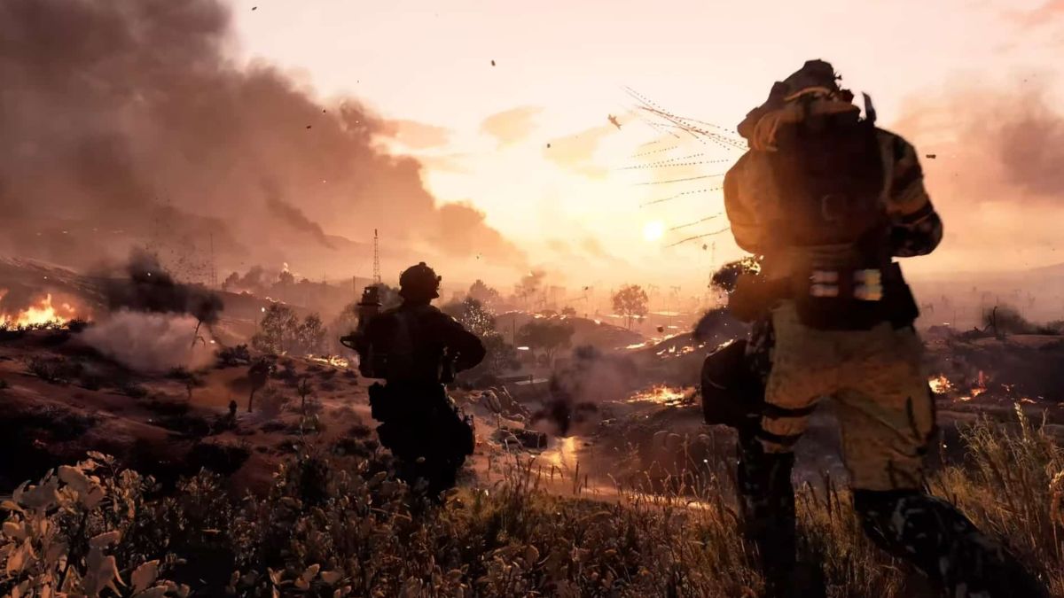 A dynamic action scene from the game Battlefield: RedSec, showcasing soldier classes in a battle royale environment.