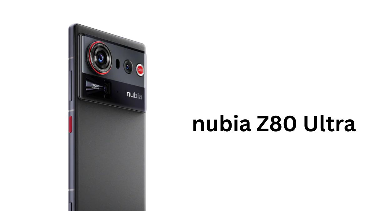 Advertisement for Nubia Z80 Ultra smartphone highlighting its advanced features like Snapdragon 8 Gen 4, 80W fast charging, and a 50 MP camera.