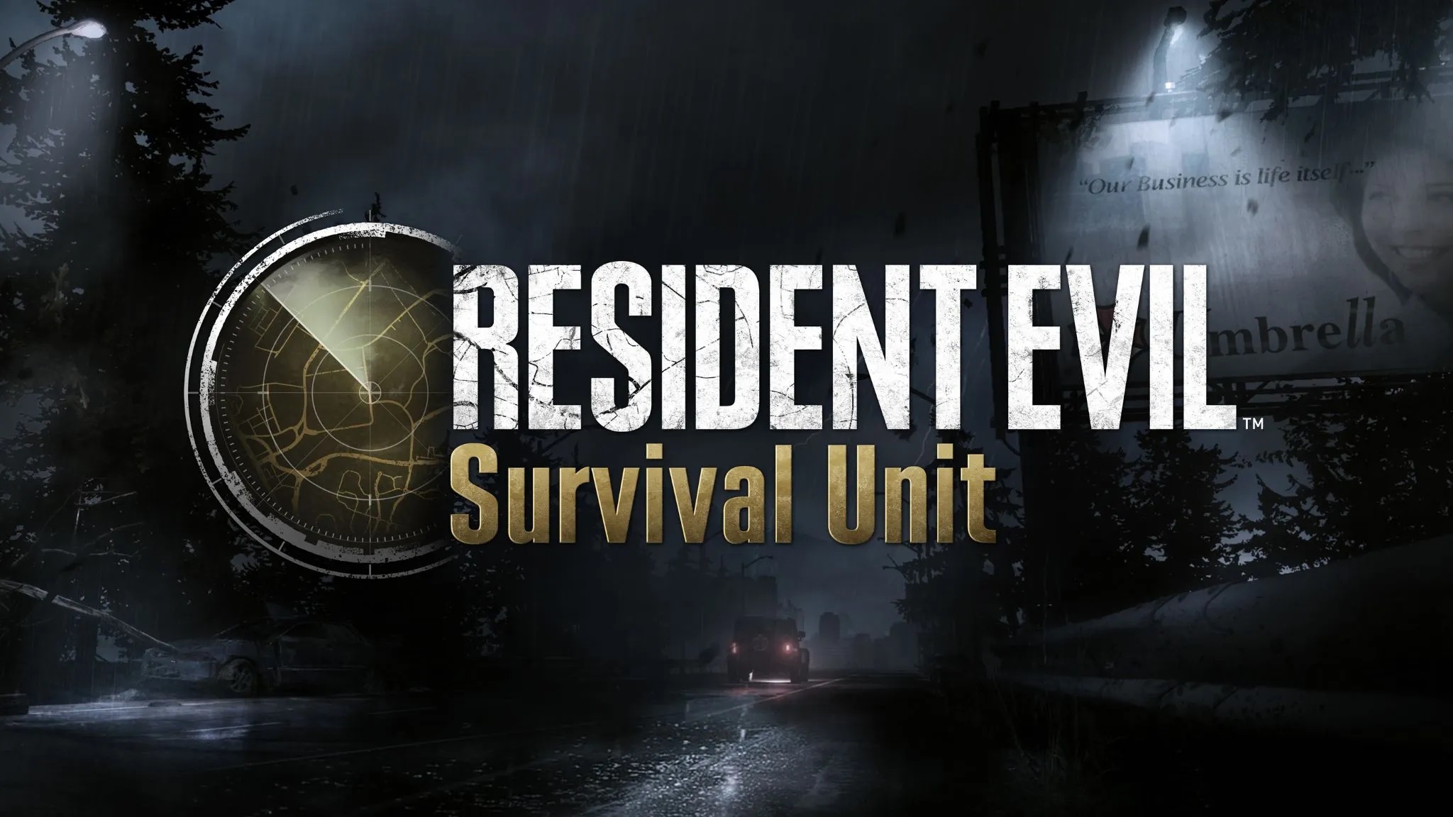 Illustration of Resident Evil Survival Unit mobile game showcasing iconic characters and a post-apocalyptic environment.