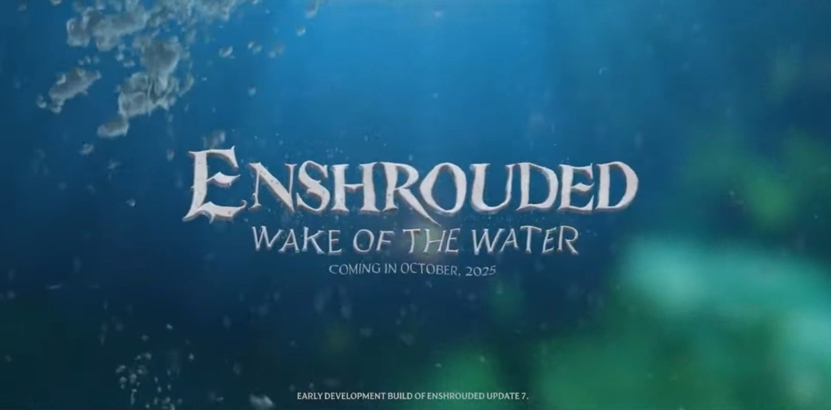 Enshrouded Güncellemesi: Wake of the Water ile Yenilikler 1 Digital artwork depicting the immersive world of Enshrouded's Wake of the Water update, featuring a character exploring a misty landscape filled with mutated creatures and lush vegetation.
