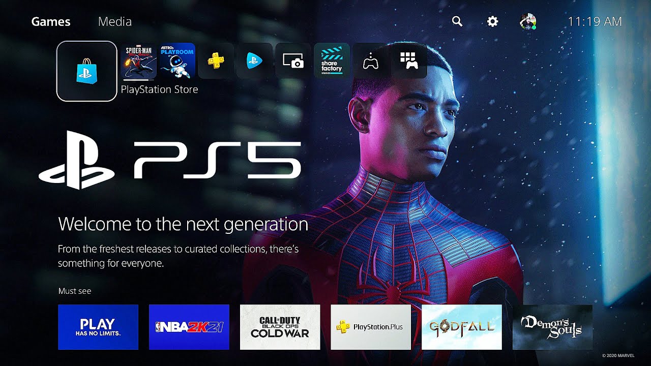 Illustration of the new PlayStation 5 interface featuring the slide customization capability for an immersive gaming experience.