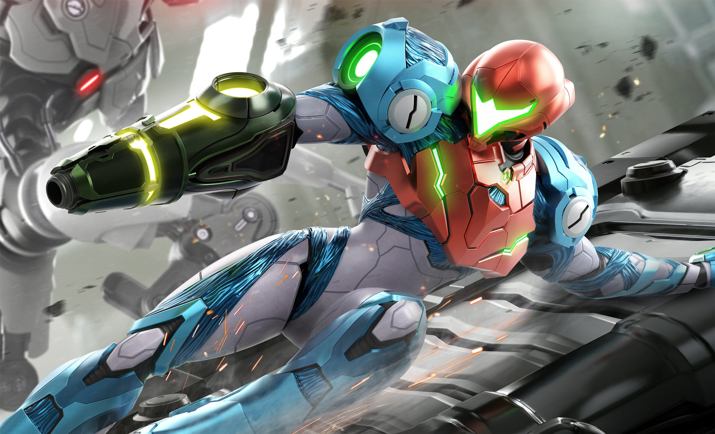 Digital artwork of Metroid Dread Amiibo 2-pack featuring Samus and E.M.M.I. on an Amazon listing showcasing a price of $25.31.