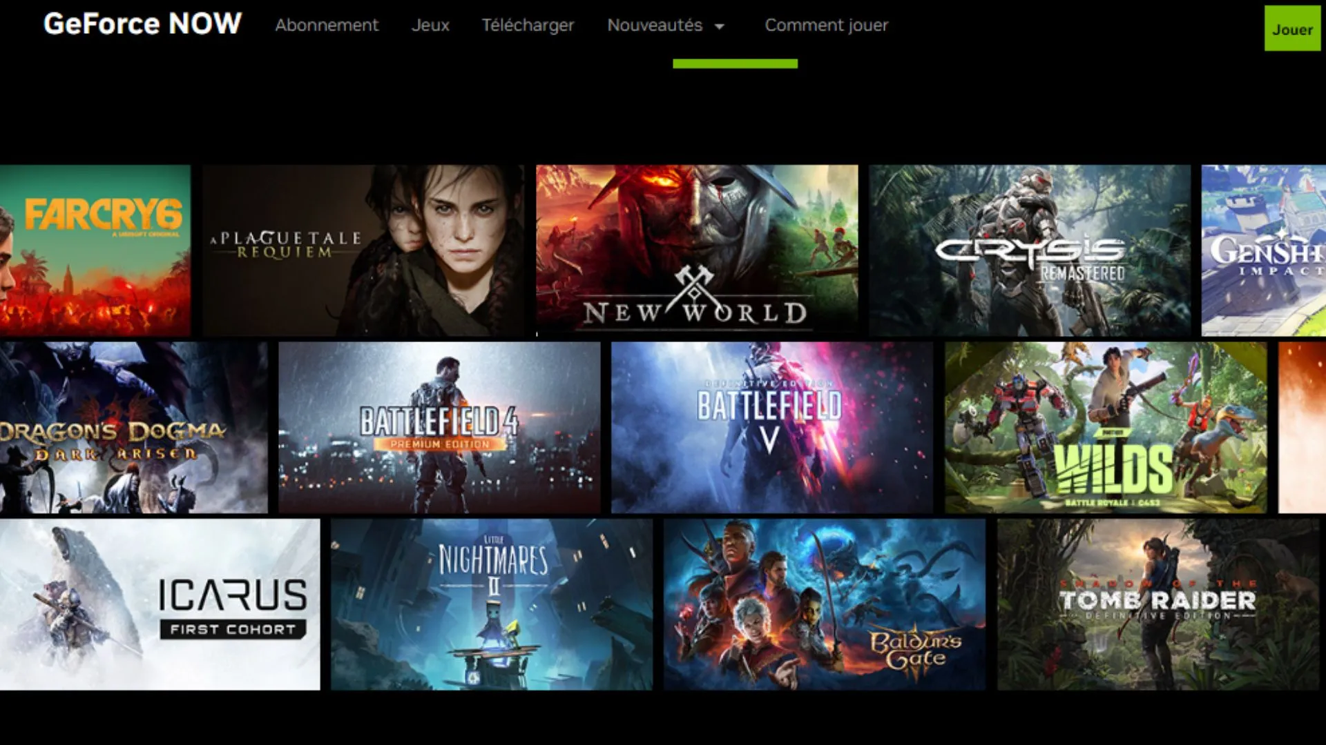 Illustration celebrating GeForce Now holiday games, featuring Hogwarts Legacy and LEGO Harry Potter in a festive winter setting.