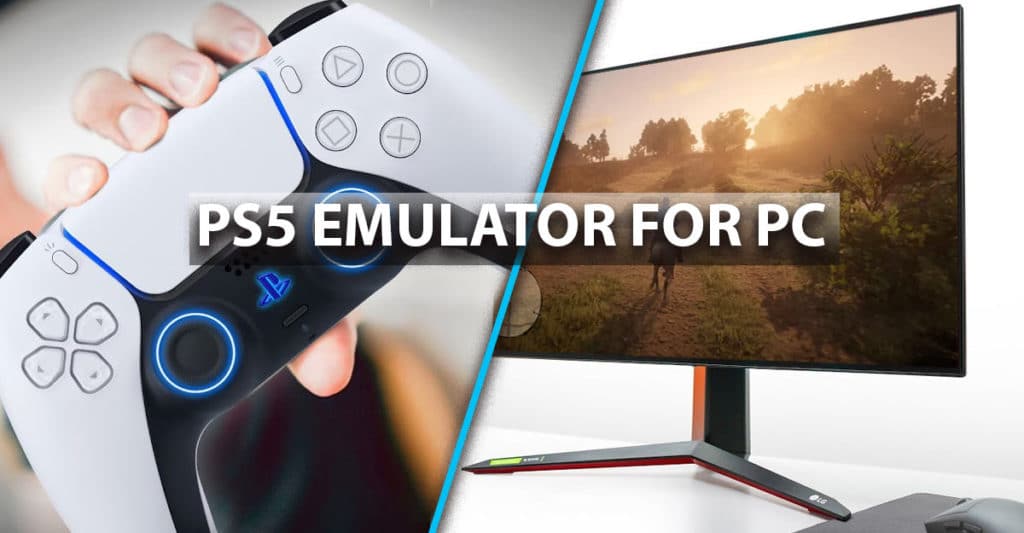 An artistic illustration of a PS5 showcasing the emulation of PS3 games, with vibrant digital aesthetics.