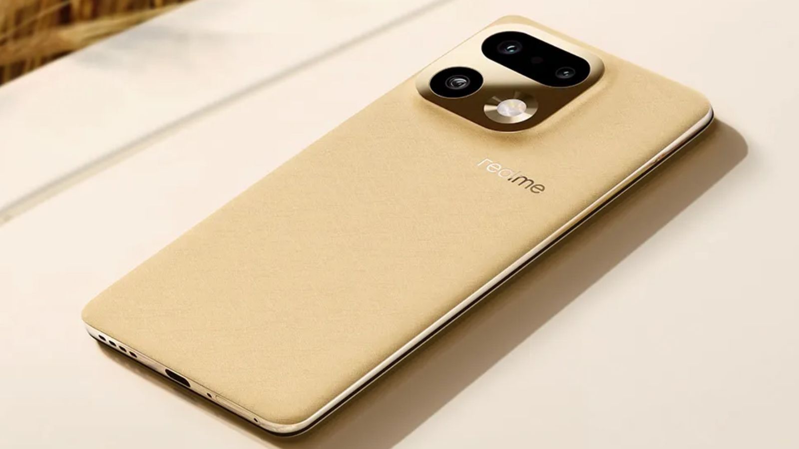 Realme 16 Özellikleri: Geekbench’te Sızdırılan Detaylar 1 Concept design of the Realme 16 smartphone highlighting its features like AMOLED display, powerful camera, and large battery.
