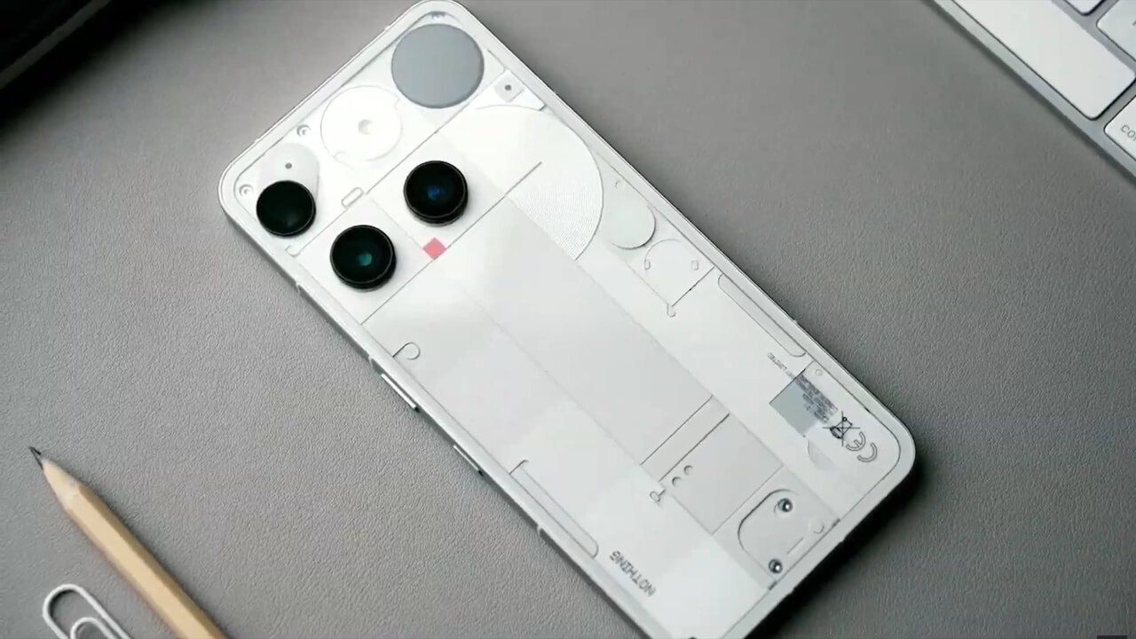 Futuristic design of the Nothing Phone 3 showcasing a sleek aesthetic in a modern tech environment.