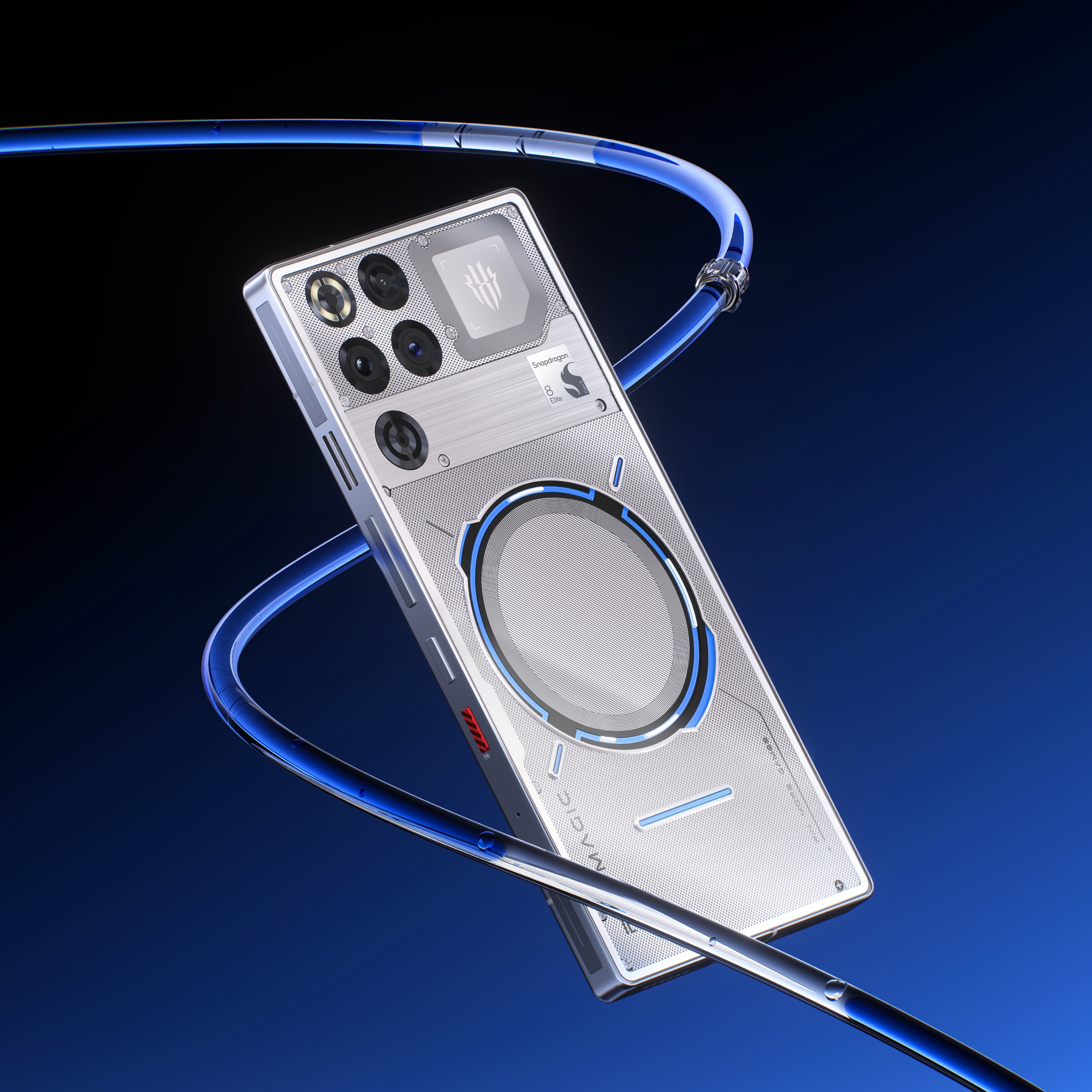 Artistic representation of Nubia's RedMagic 11 Air gaming phone showcasing its design and gaming capabilities.
