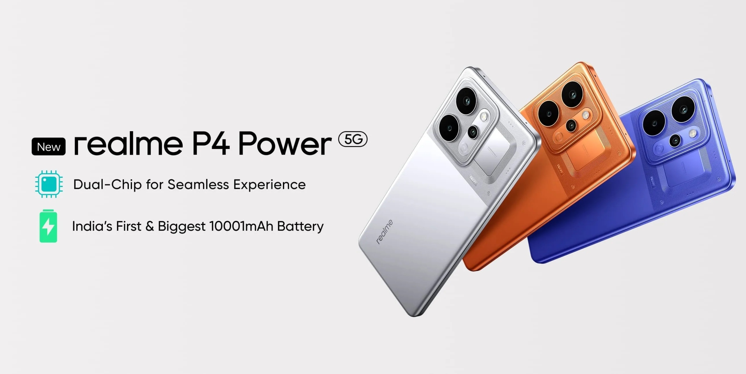 Visual representation of the Realme P4 Power smartphone showcasing its impressive battery life and fast charging technology in a modern, high-tech environment.