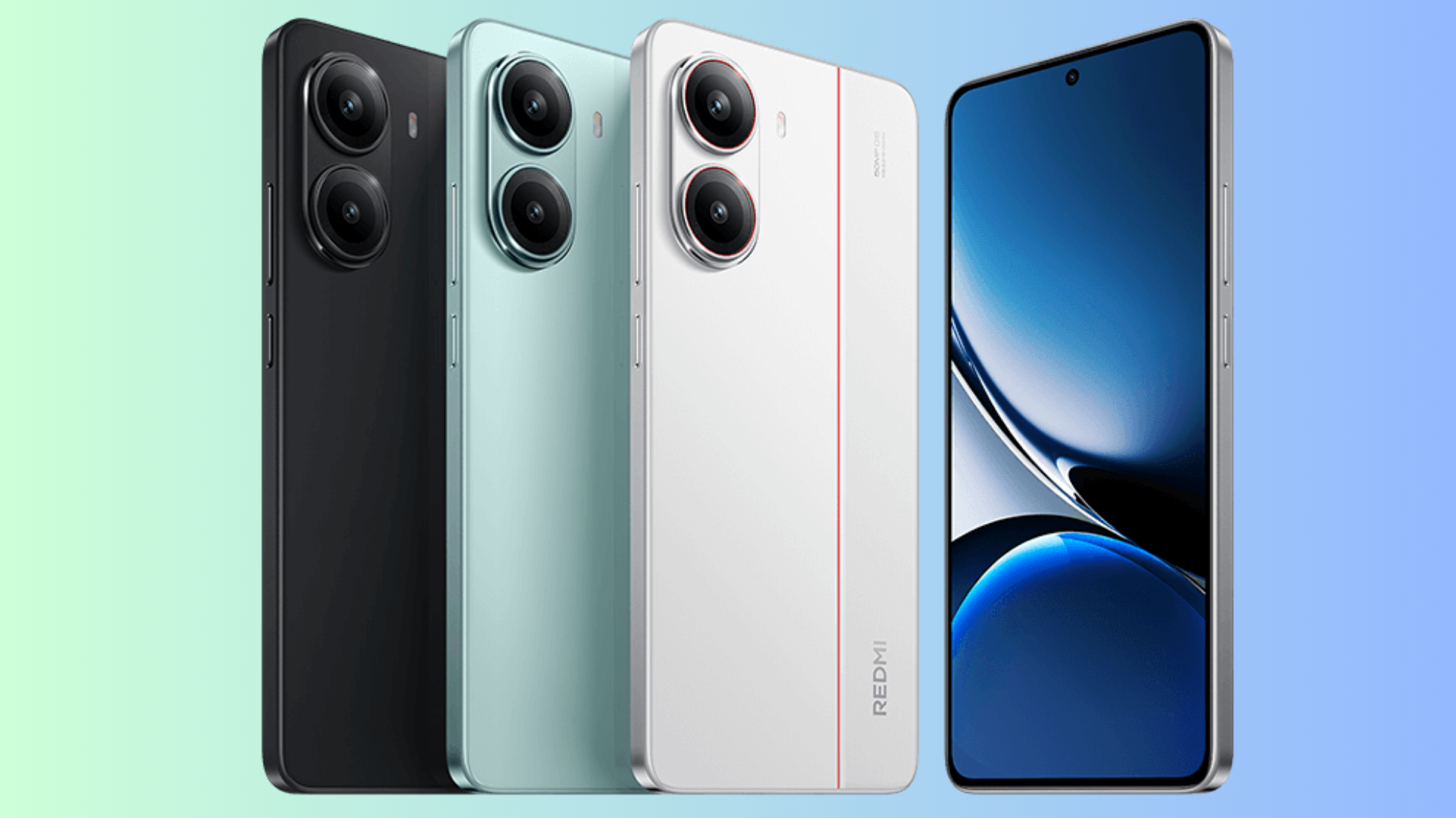 Futuristic smartphone design of the Redmi Turbo 5 Max featuring a large screen and advanced performance attributes.