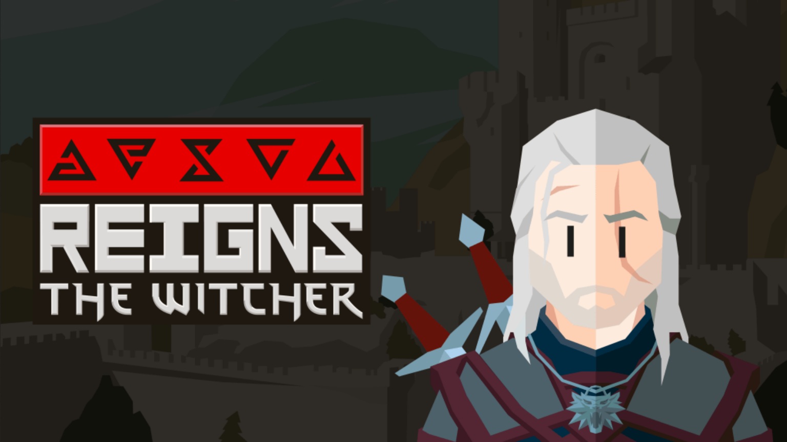 Artistic concept of Reigns: The Witcher game featuring Geralt and Dandelion in a fantasy setting.