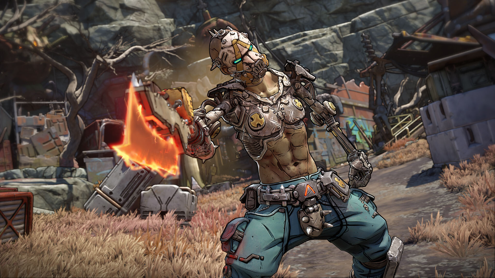 Illustration of 'Borderlands 4' depicting a vibrant, cel-shaded post-apocalyptic landscape representing the game's delays for the Switch 2 release.