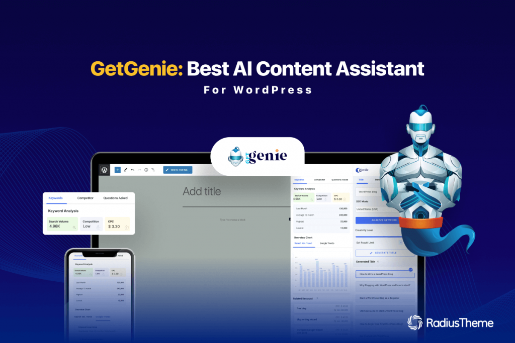 A modern digital workspace illustrating the WordPress.com AI Assistant in action, showcasing website editing features and vibrant design tools.