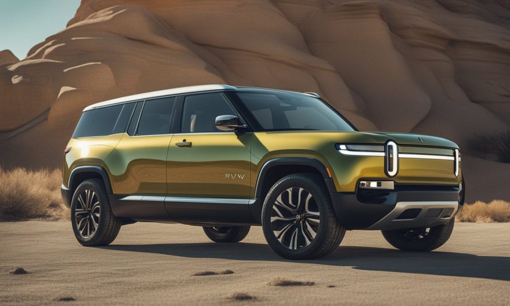 Futuristic Audi E7X electric SUV with a modern design in an urban Chinese landscape, showcasing advanced technology and sustainability.