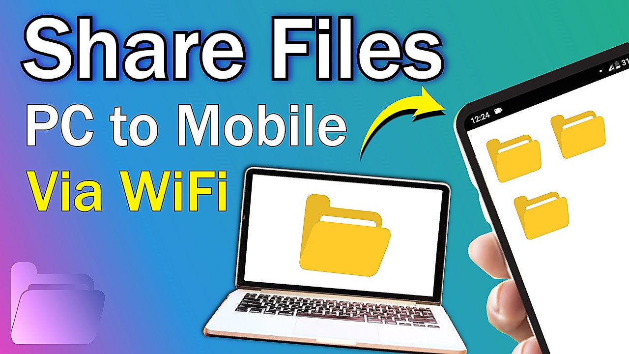 Illustration of seamless file sharing between Android and iPhone smartphones, featuring modern digital elements and vibrant colors.