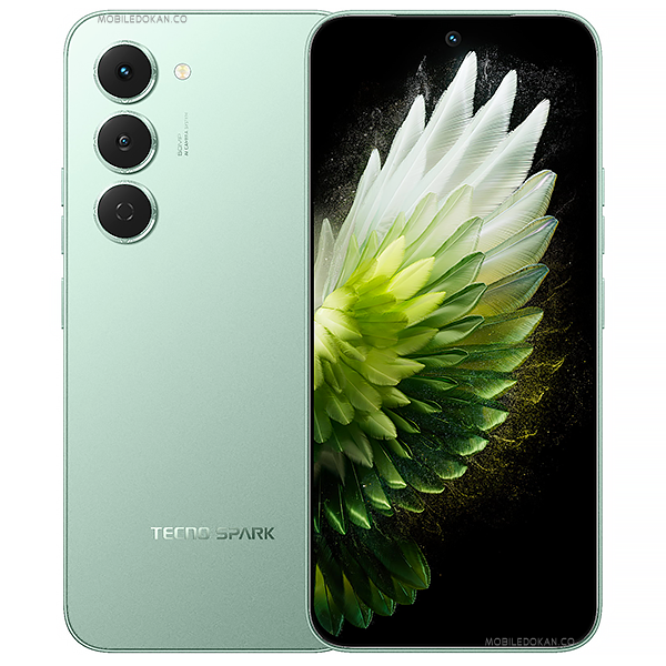 Tecno Spark 50 4G smartphone showcasing its large screen, powerful battery, and innovative features.
