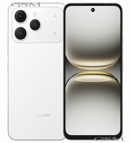 Illustration of the Tecno Spark 50 4G smartphone featuring its large screen, camera, and color options against a tech-inspired backdrop.